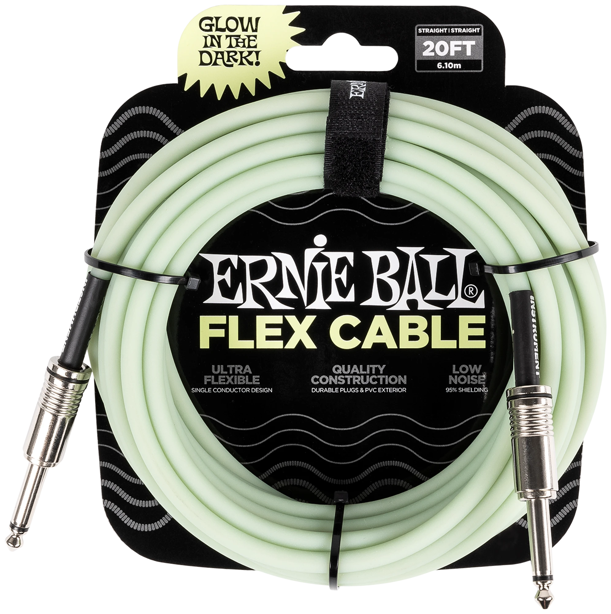 Ernie Ball  Instrumentenkabel, Flex, gerade/gerade, Glow in the Dark, 6.09m